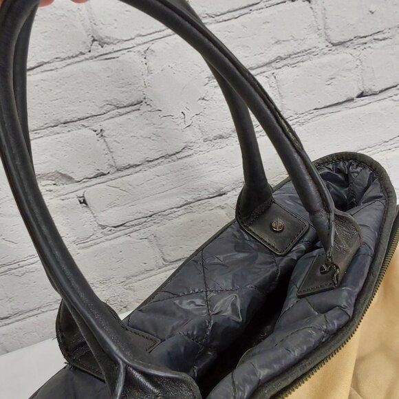 TORY BURCH TOTE BAG LEATHER & NYLON NAVY BLUE DOUBLE SHOULDER STRAPS - Picture 9 of 14